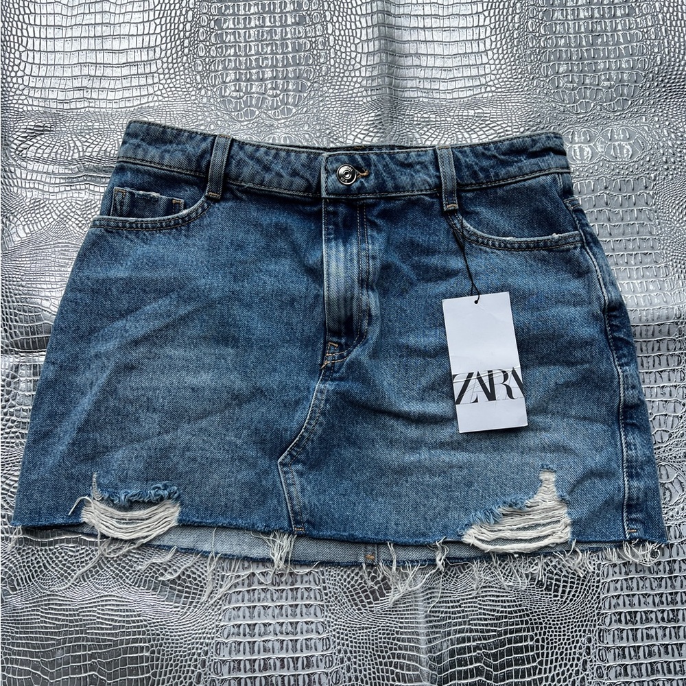 Zara Distressed Blue Mini Skirt
